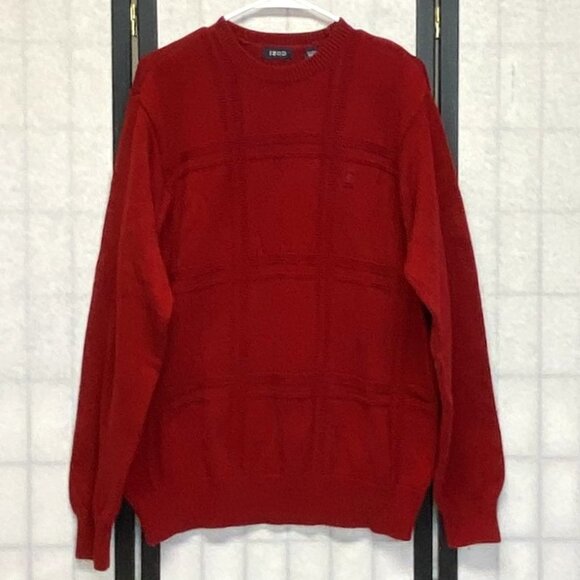 Izod Other - Izod Long Sleeve Double Windowpane Pullover Crew Neck Knit Cotton Sweater Red L